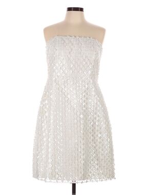Dessy Collection White Strapless Sequin Beaded Mini Dress Size 14R